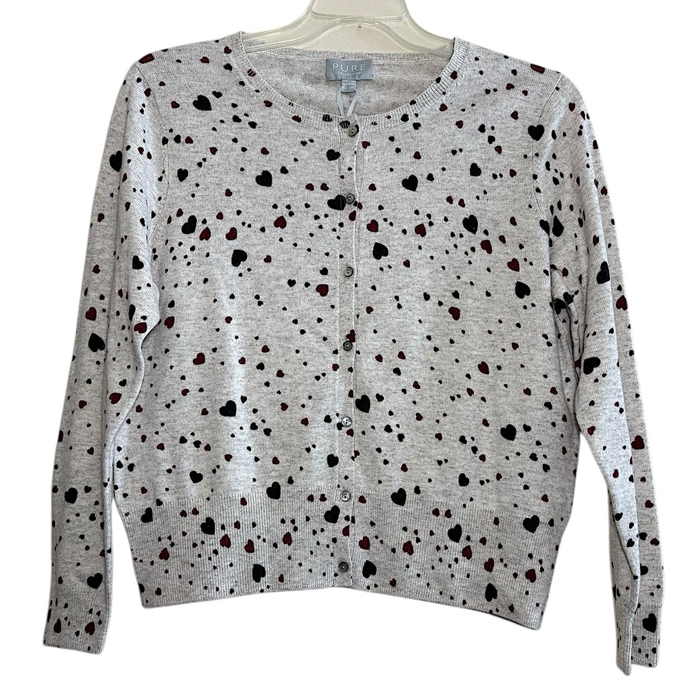 NWT Pure Collection black red taupe heat print sweater cardigan size 8/10
